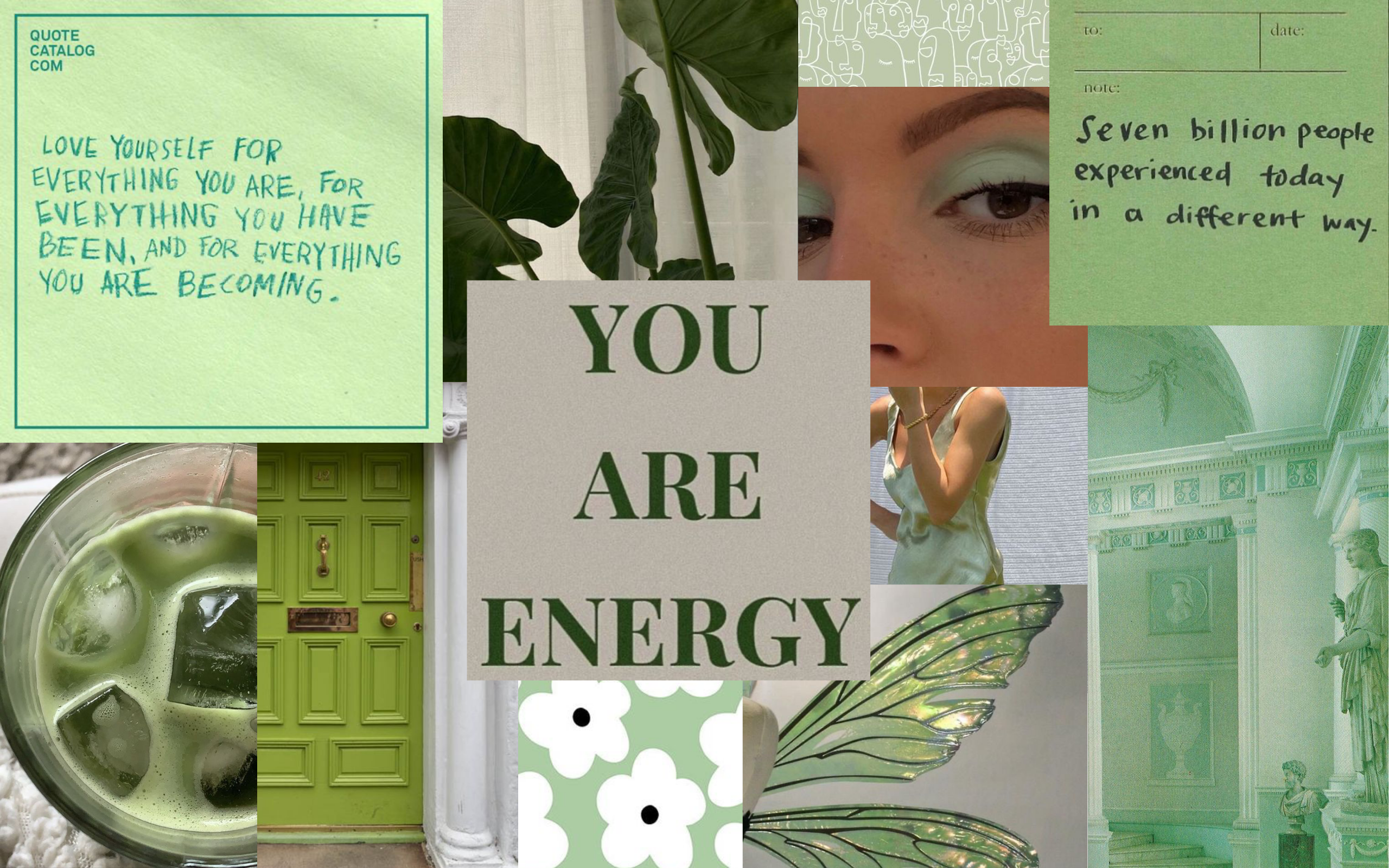 Sage green MacBook collage wallpaper Green quotes Collage book
