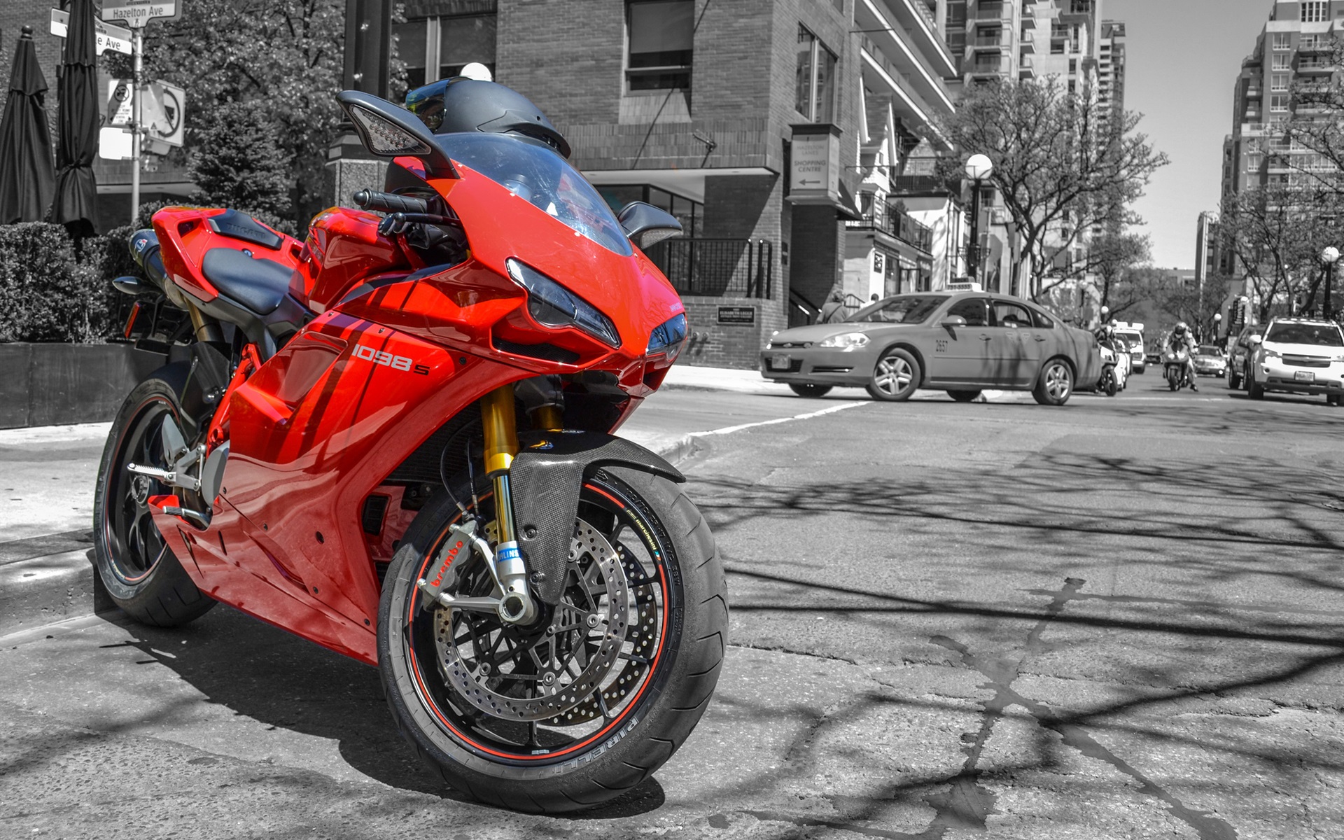Wallpaper Ducati 1098S red motorcycle at street 1920x1200 HD 1920x1200