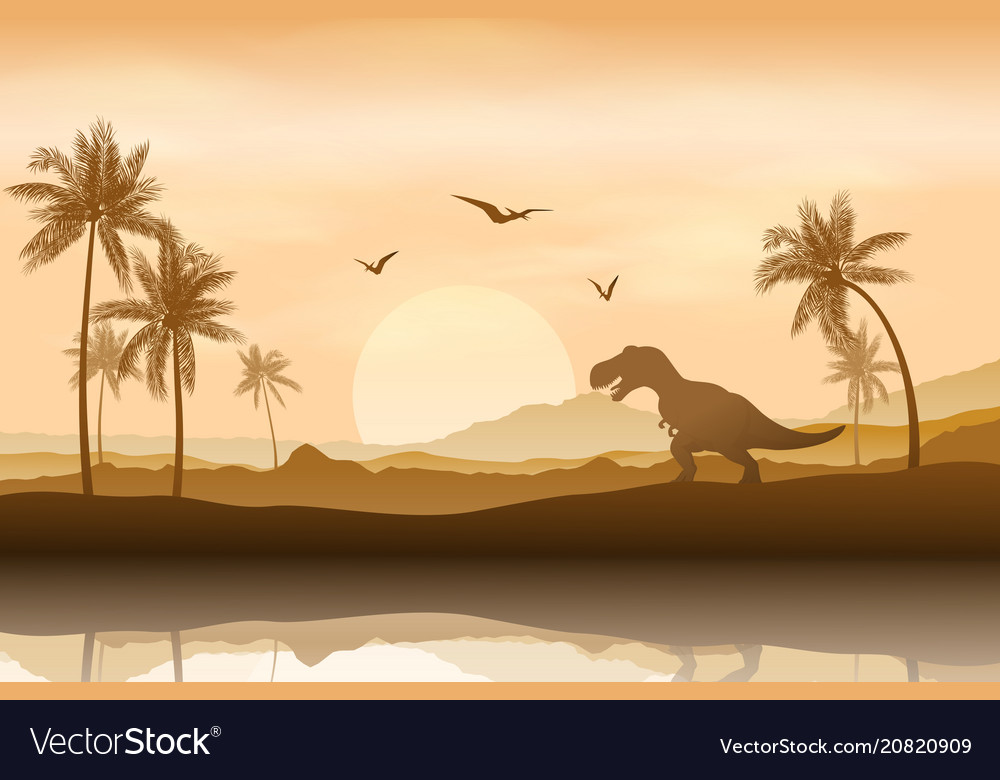 Silhouette Of A Dinosaur In Riverbank Background Vector Image