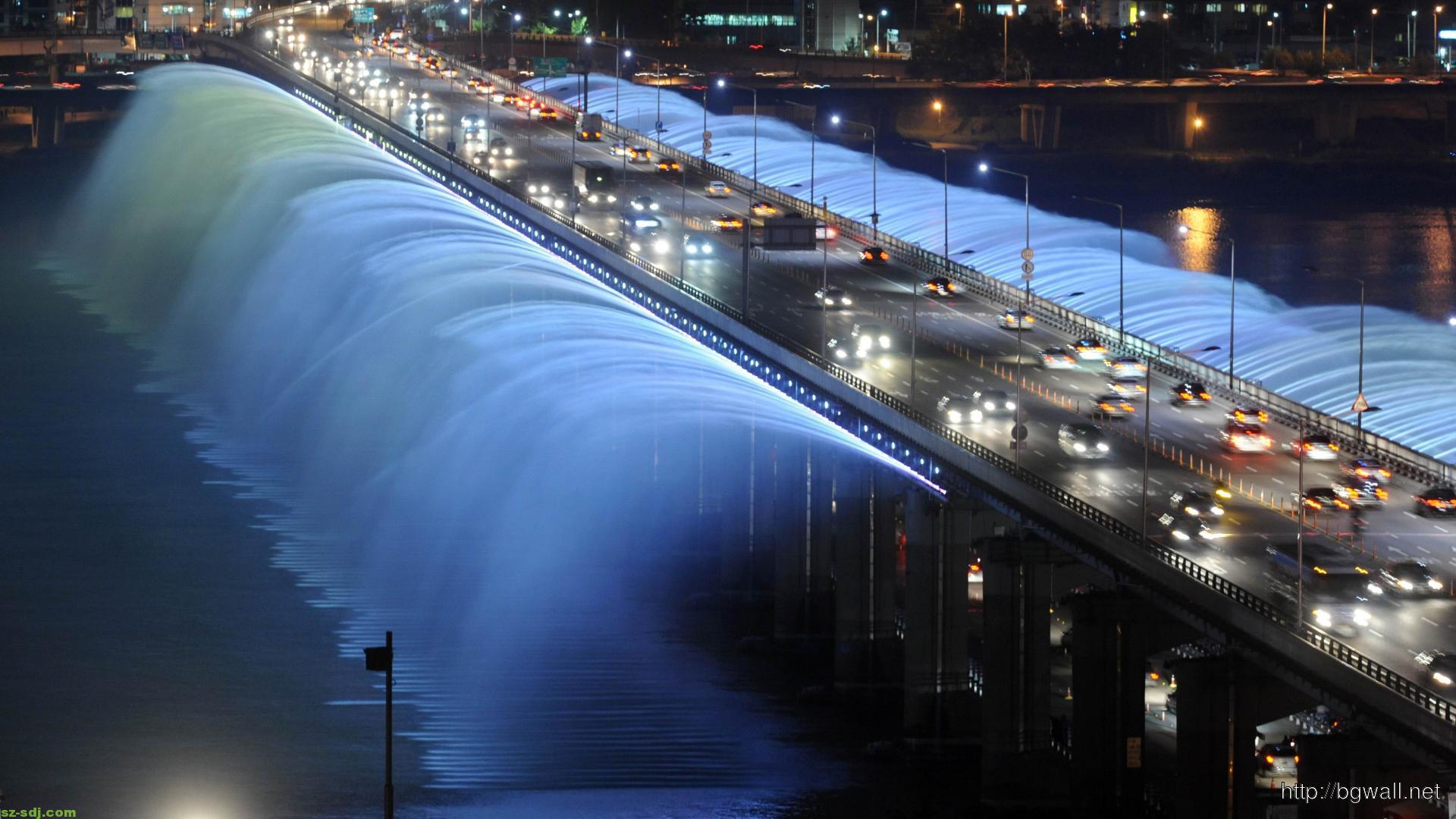 Widescreen Desktop Awesome Fountain Bridge On Seoul Wallpaper HD