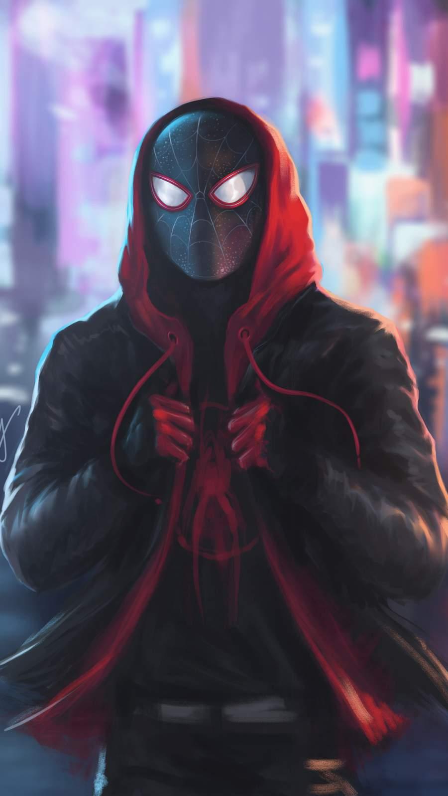 Miles Morales Spiderman In Hoodie iPhone Wallpaper