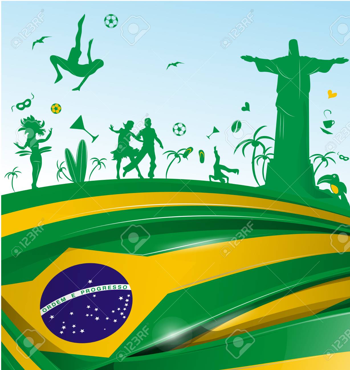 Brazil Background With Flag And Symbol Set Royalty Cliparts