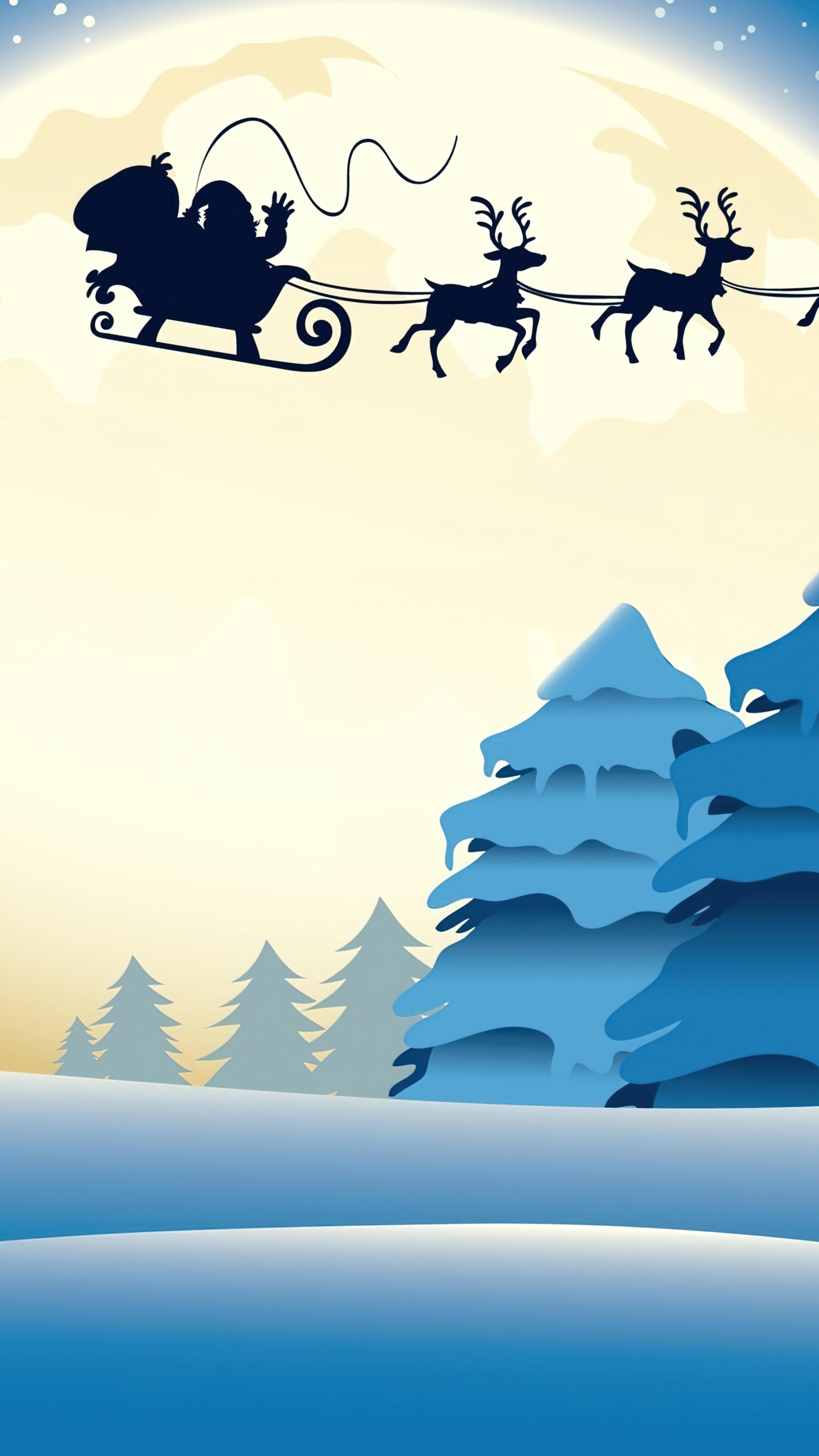 Snowman Santa Claus Christmas Silhouette Wallpaper iPhone Phone 4k