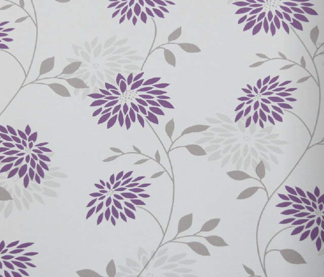 Modern Floral Wallpaper Purple And Grey Contemporary