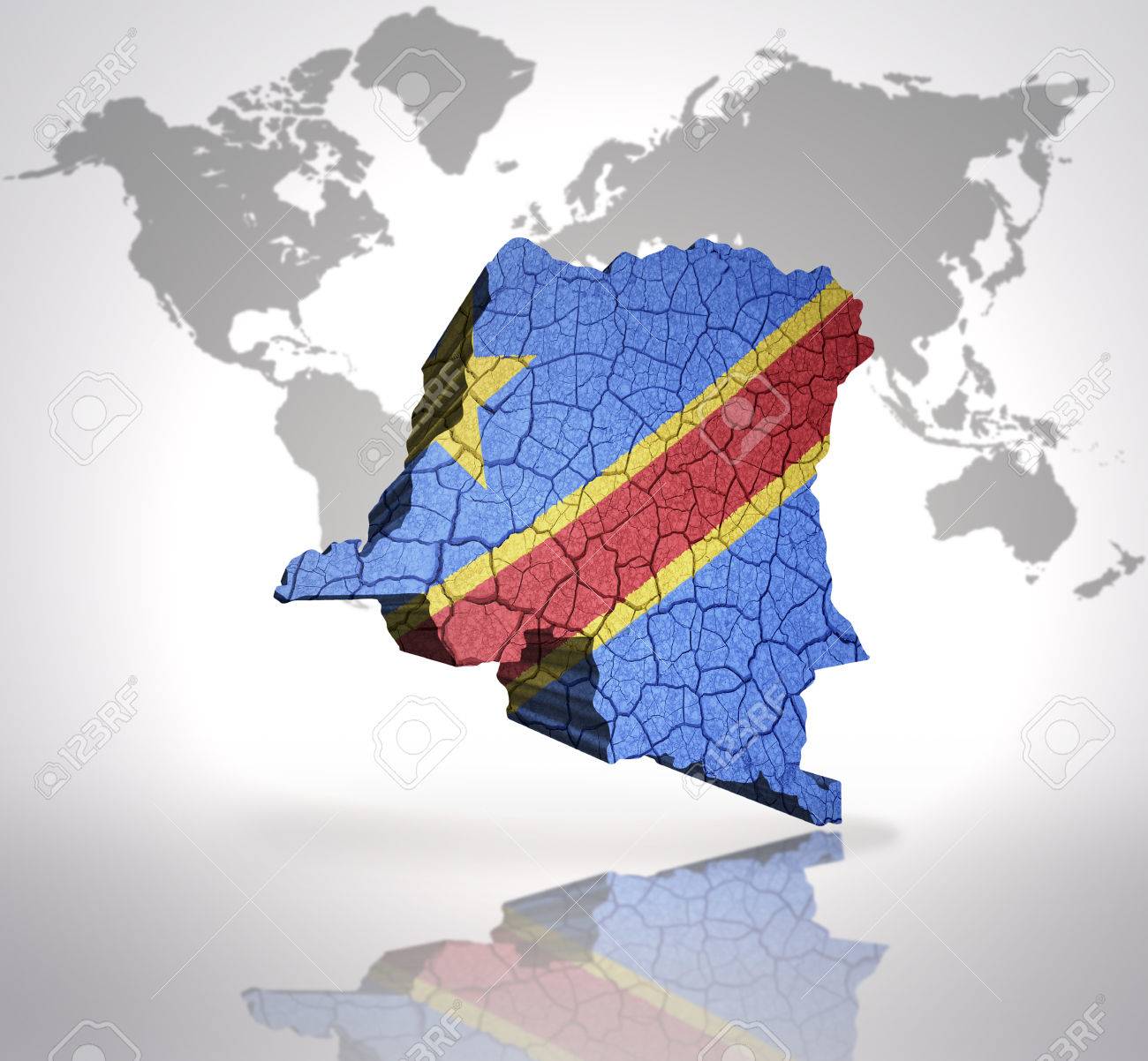 Map Of Democratic Republic Congo With Congolese Flag On A