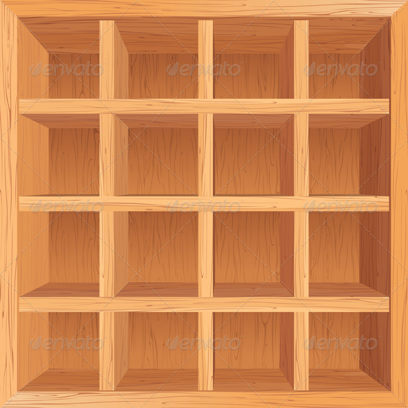 Empty Wooden Bookshelf Shelves Background