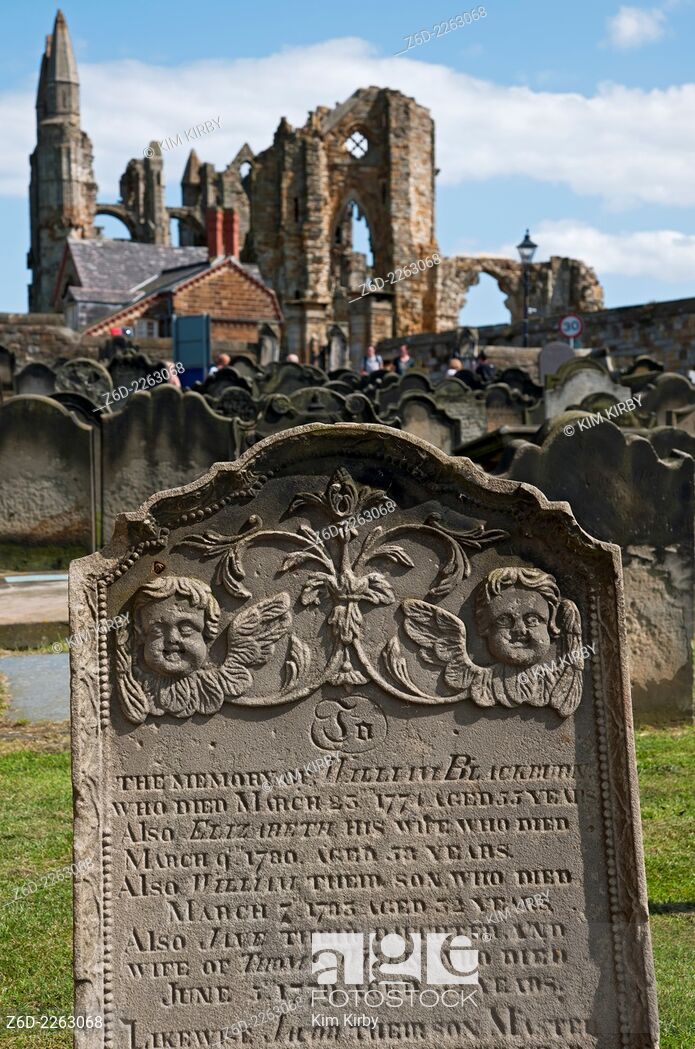 Close Up Of Headstone And Abbey In The Background East Cliff