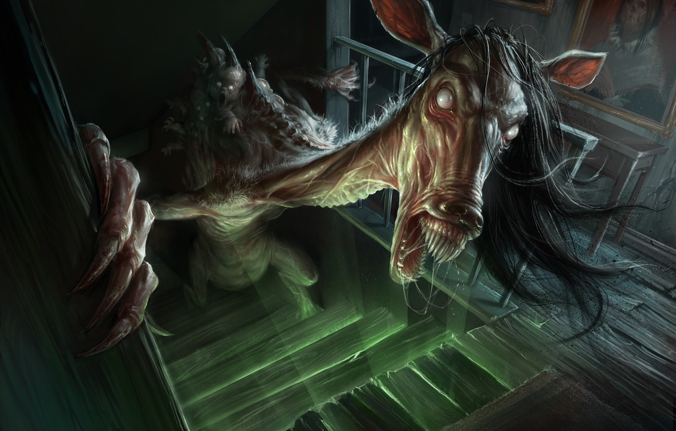 Wallpaper Horse Creepy Stairs Humanoid Creature Demoniac