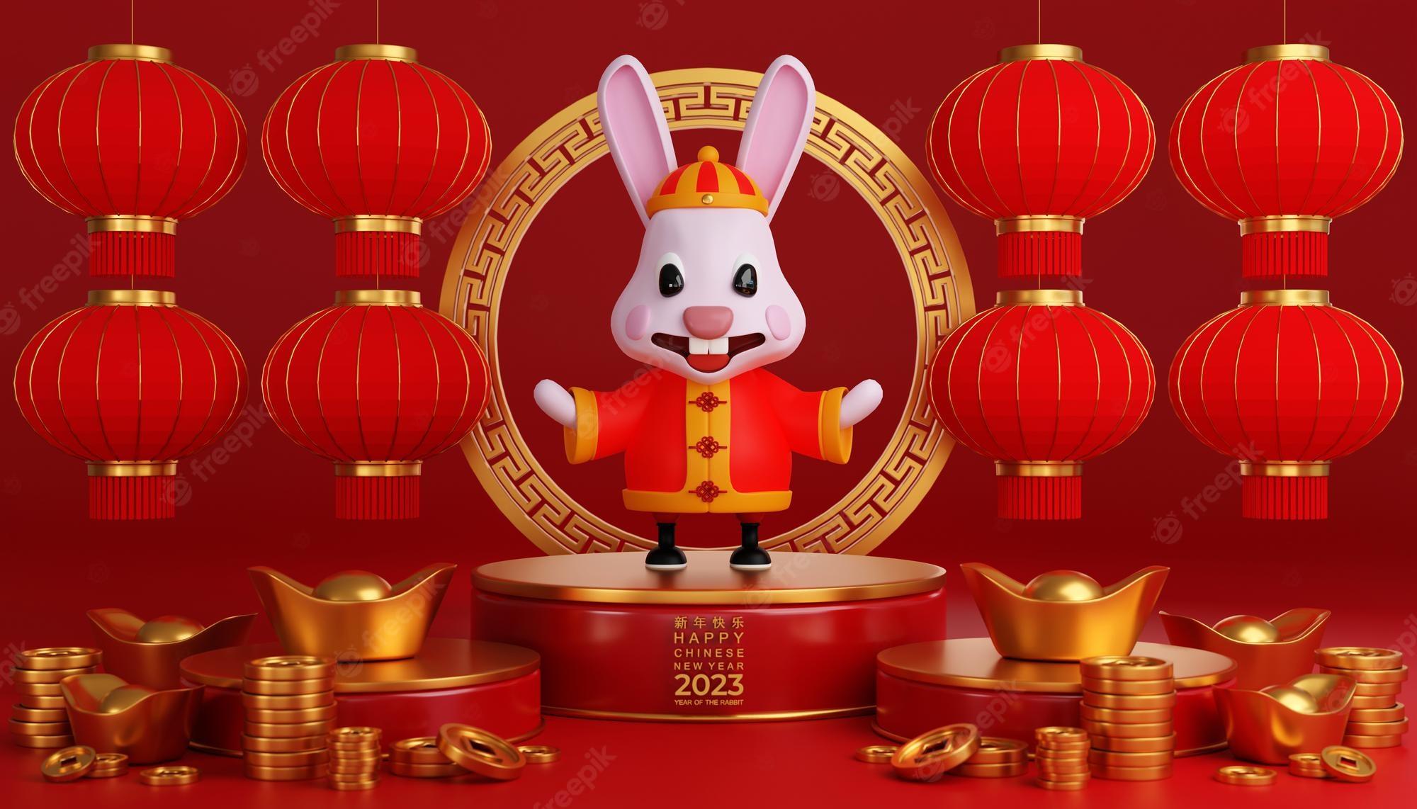 Premium Photo 3d Illustration Of Cute Rabbits For Happy Chinese