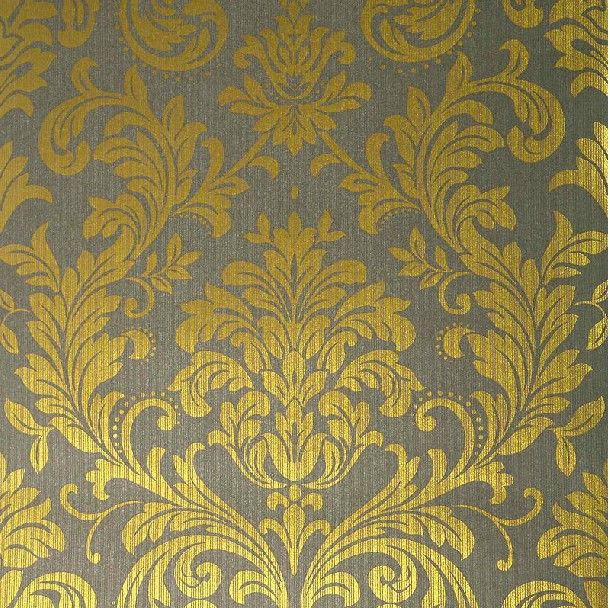 Europe Gold Glitter Non Woven Damask Floral Wallpaper Living Room Wall