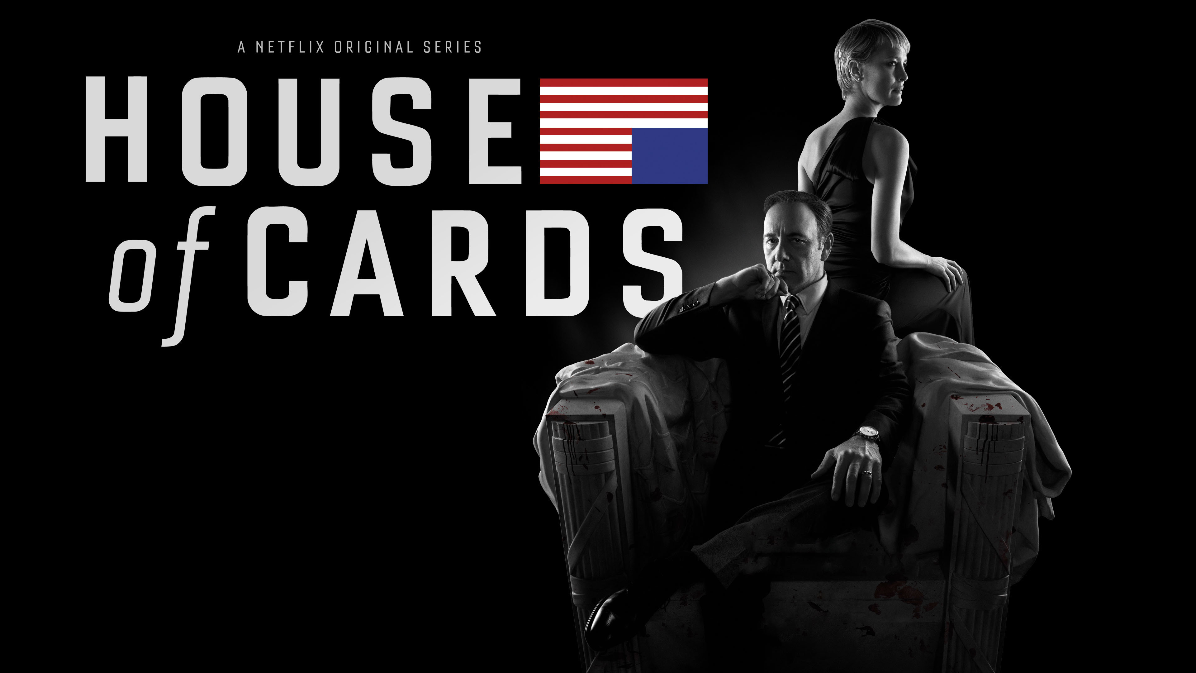 Promotional poster for the Netflix original series House of Cards, featuring Frank and Claire Underwood in a dramatic black and white composition