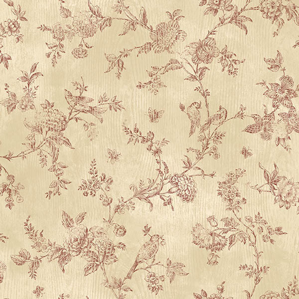 French Nightingale Dark Red Toile Wallpaper Bolt Traditional