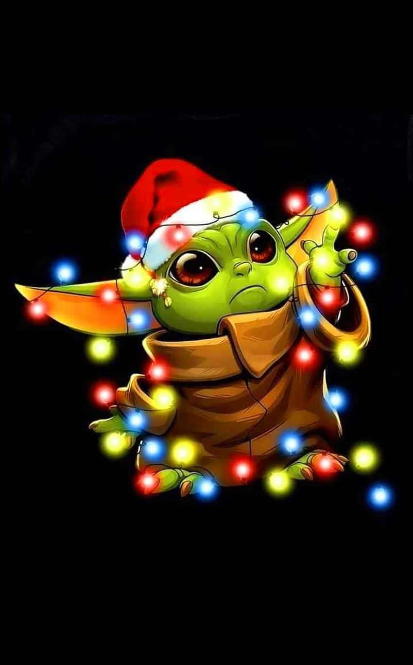 Baby Yoda Christmas Fairy Lights Wallpaper