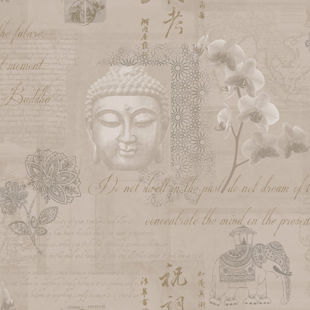  Tranquillity Gold Buddha Flower Elephant Calligraphy Wallpaper 97980