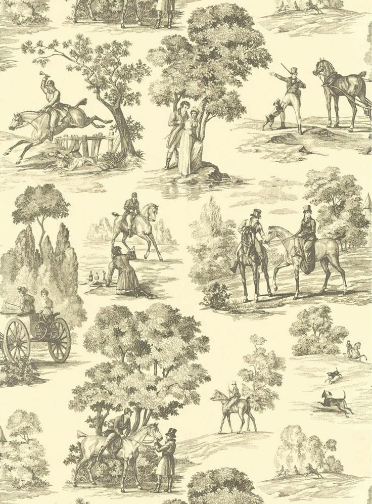 Victorian Horse Riding Toile Wallpaper Double Rolls Equestrian