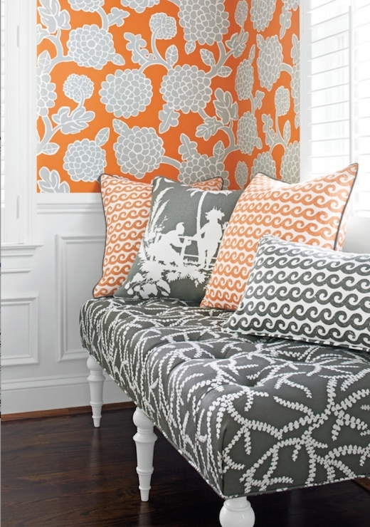 Orange And Gray Wallpaper Contemporary Living Room Thibaut Design