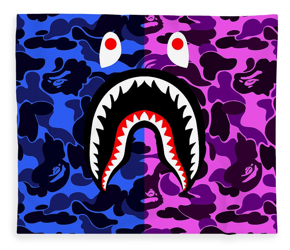 Bape Shark Teeth Camo Blue Pink Fleece Blanket For Sale By Shezan