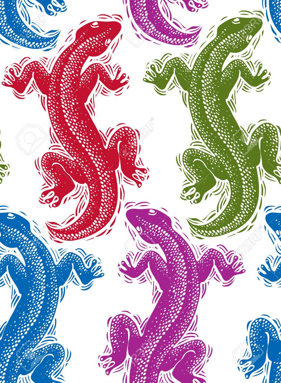 Vector Lizards Wrapping Paper Colorful Seamless Pattern With