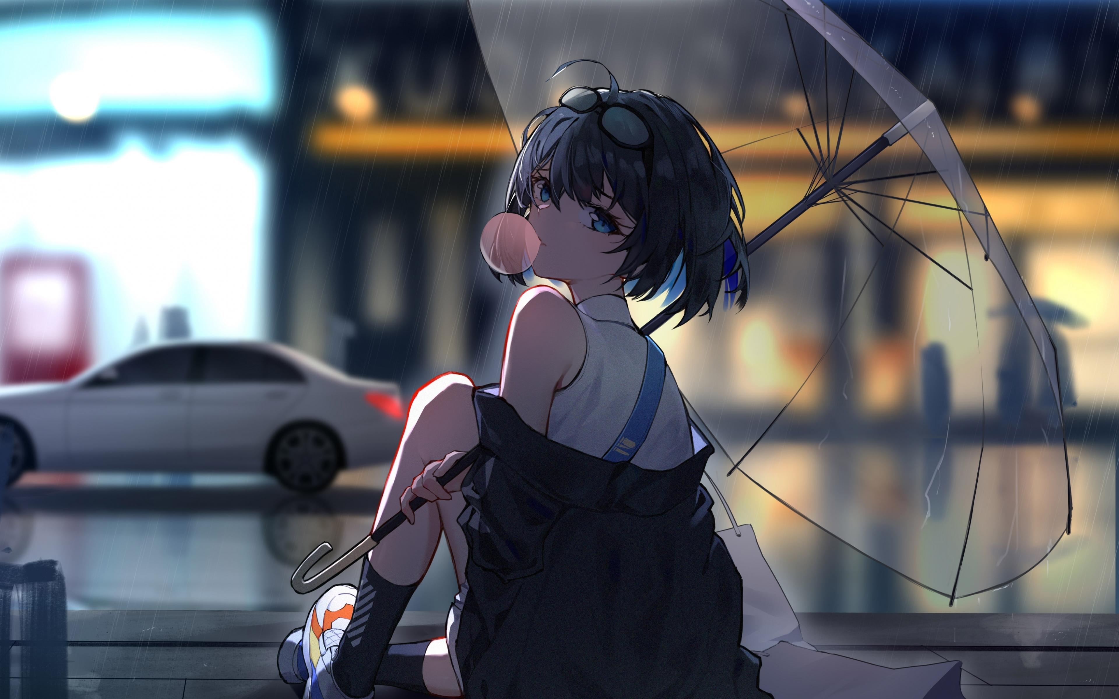 Download wallpaper 3840x2400 enjoying rain anime girl 4k wallaper