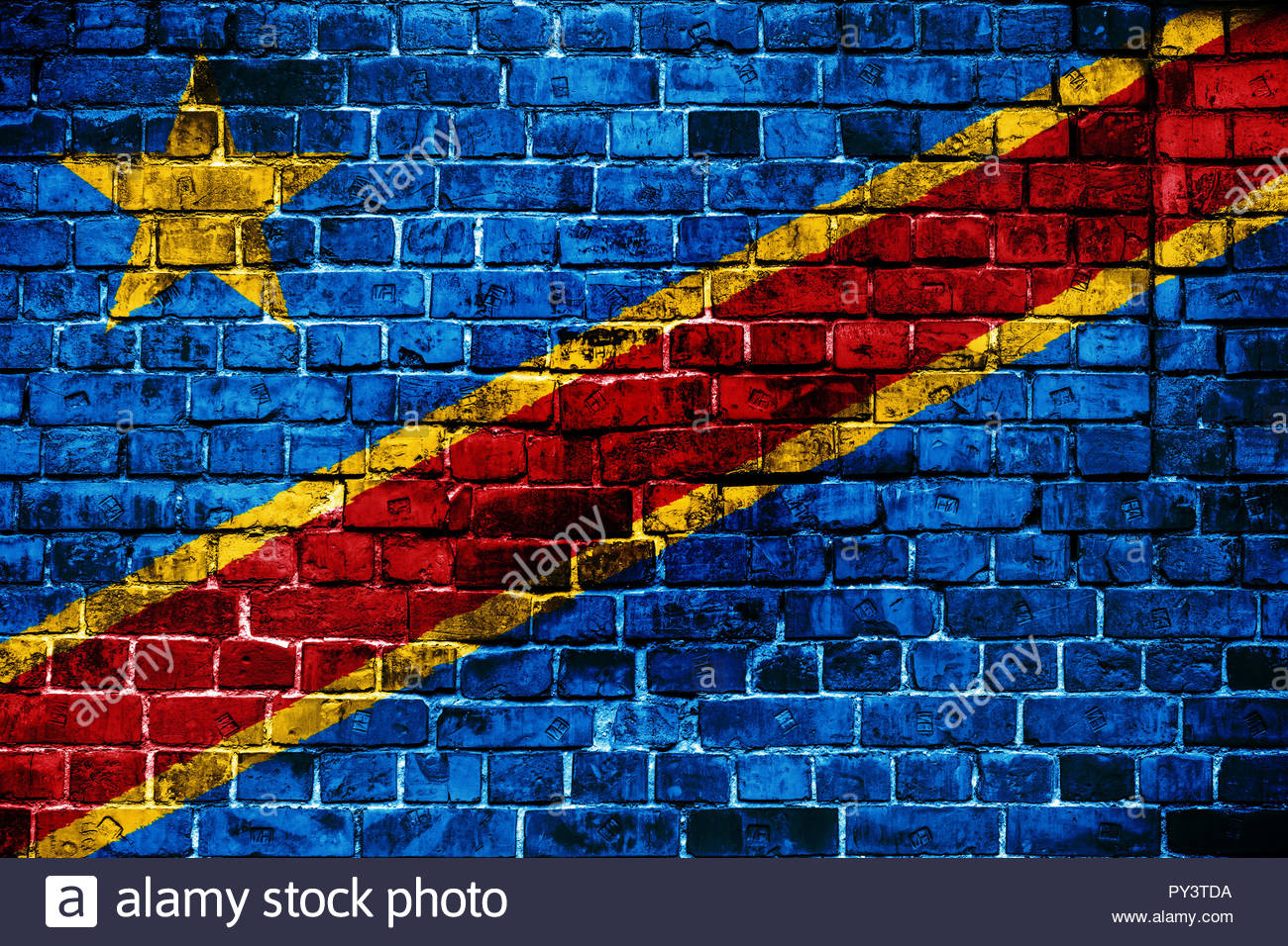 National Flag Of Democratic Republic Congo On A Brick