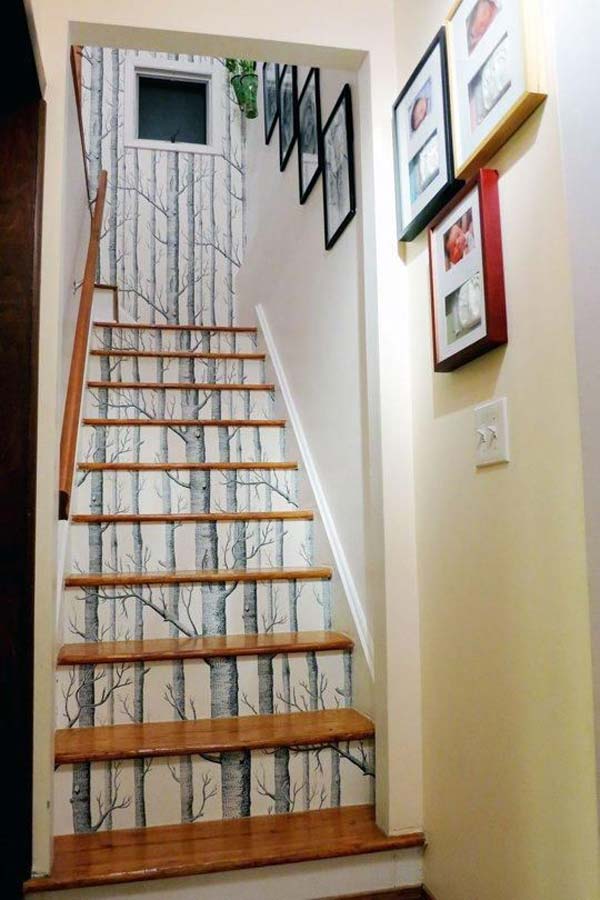 Wallpapered stair risers  Door Sixteen