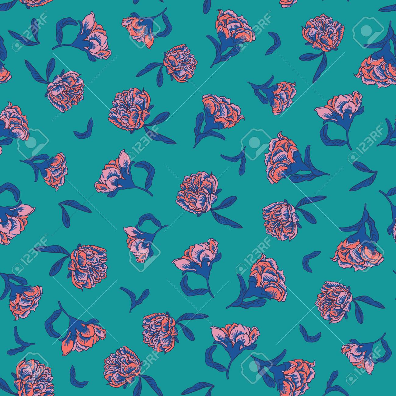 Seamless Small Scale Ditsy Vector Floral Texture Chinoiserie