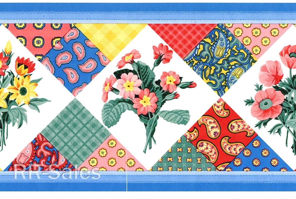 Free download Floral Country Cottage Blue Quilt Square Look Wallpaper