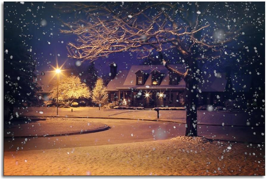Amazon Merry Xmas Wall Art Midnight Snow Night Snowy