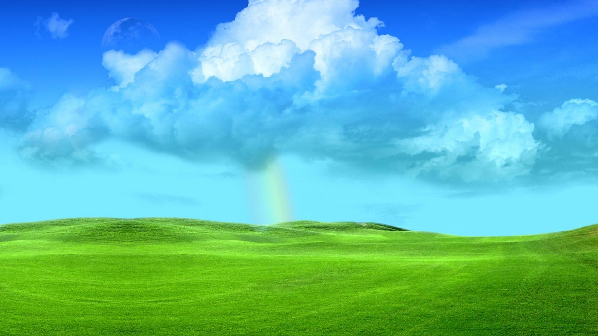 clouds sky rainbow grass fields hills HD Wallpaper wallpaper   16597