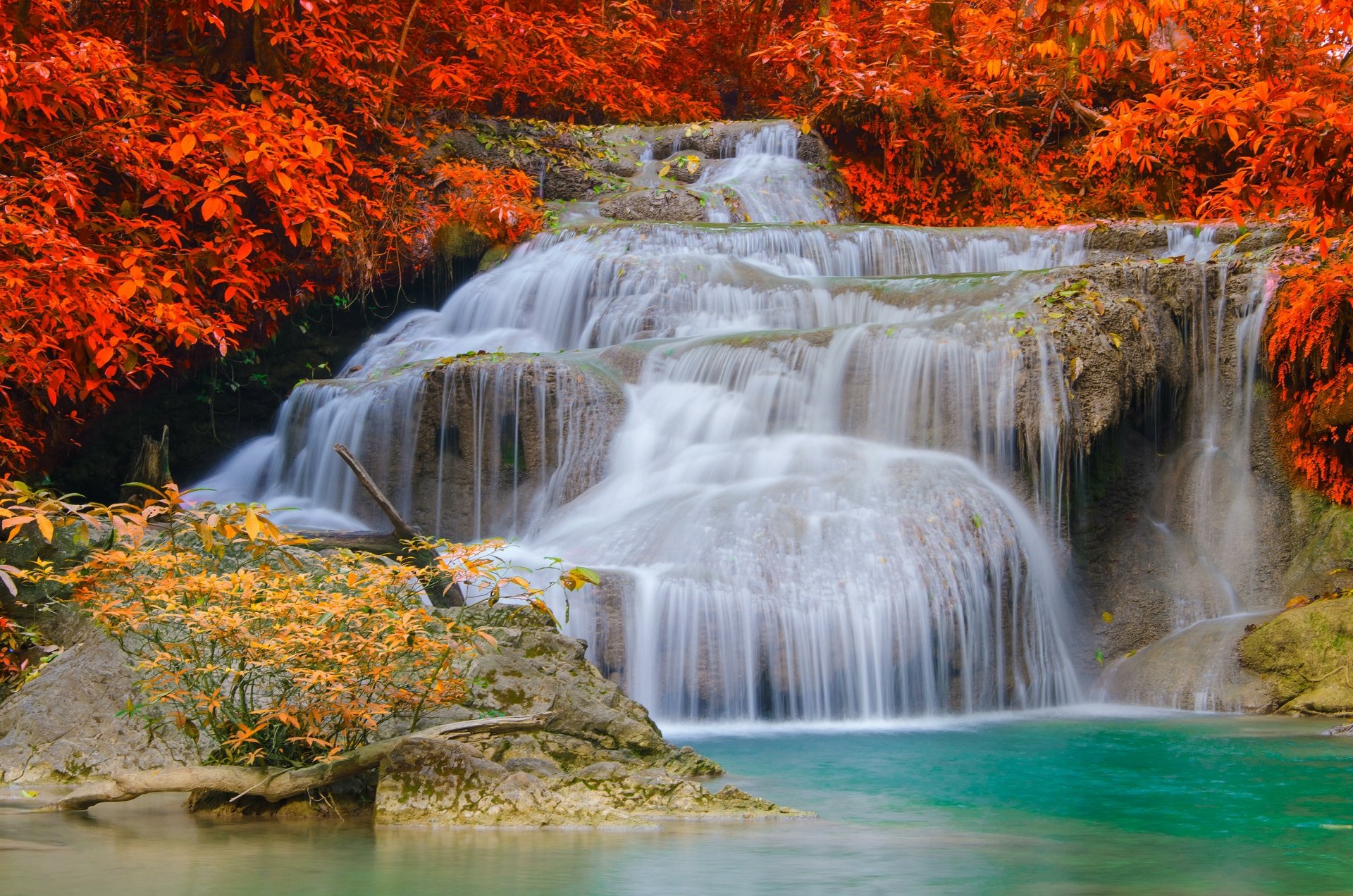 Autumn Waterfall Desktop Wallpaper 4k