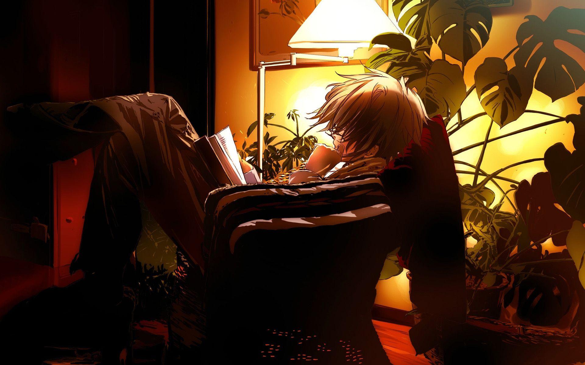 Boy Reading Book Wallpaper Anime