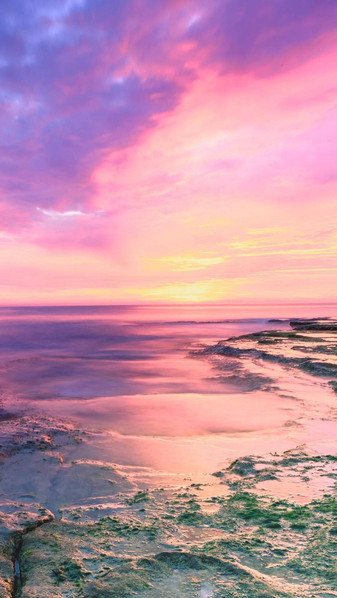 Download Low Water Pink Sunset Wallpaper