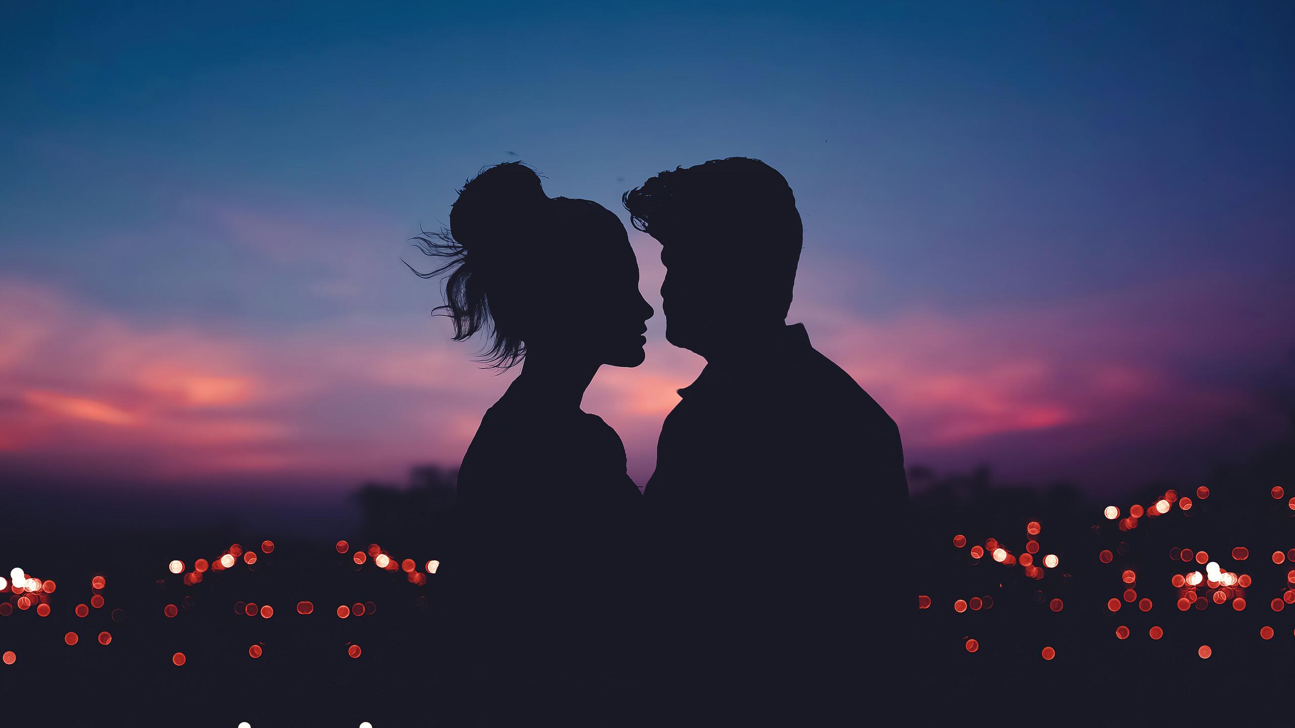 Romantic Couple Silhouette Lovers Sky Scenery 4k Wallpaper iPhone