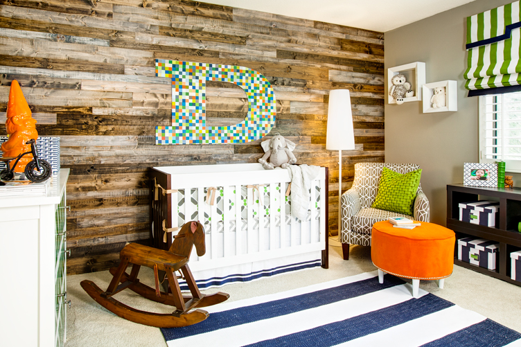 Eclectic Nursery With Wood Panel Accent Wall Project