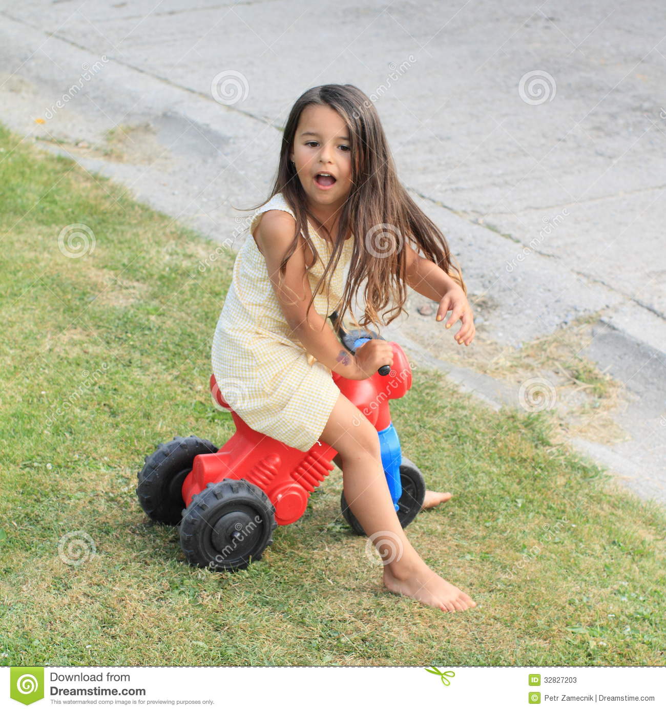 Barefoot Girl Little girl driving small kids