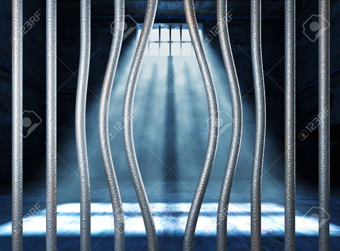 Prison 3d And Bended Metal Bar Background Stock Photo Picture