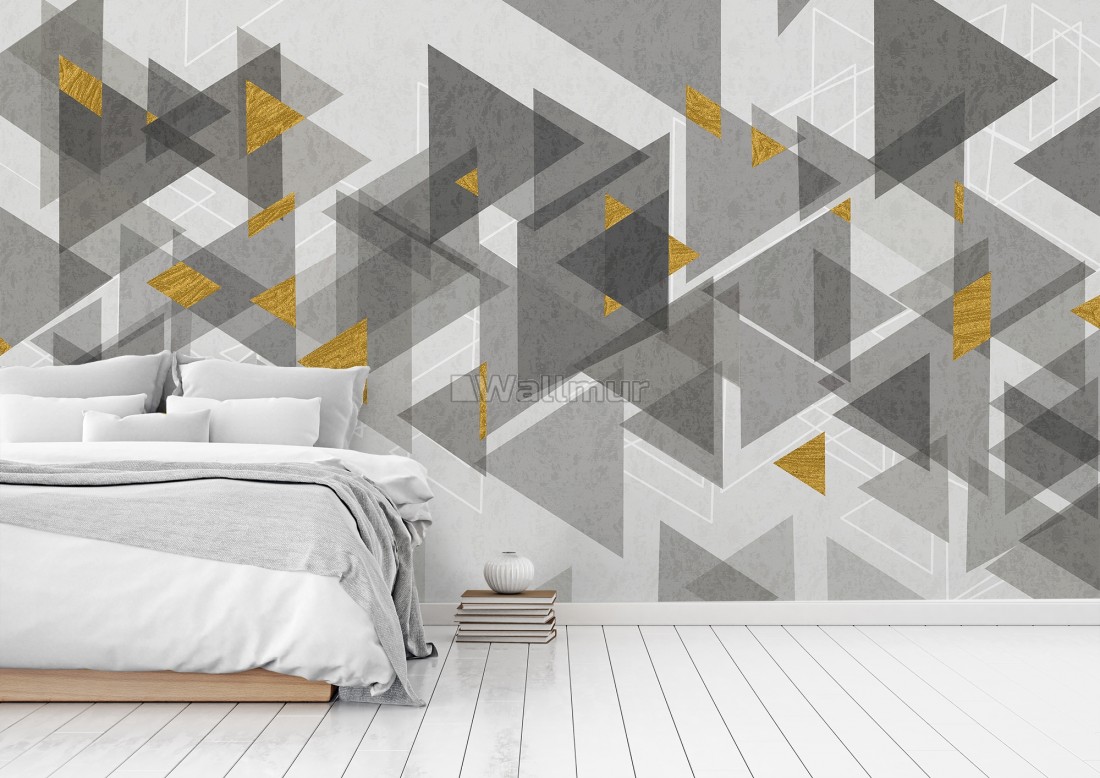 Watercolor Yellow Gray Triangle Geometric Wallpaper Mural 1100x778