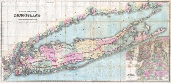 Vintage antique Print of Long Island Map on Photo Paper Matte Paper or