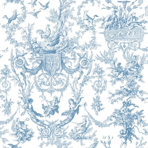 Inspired by Color Blue and White Old World Toile Wallpaper 500x500