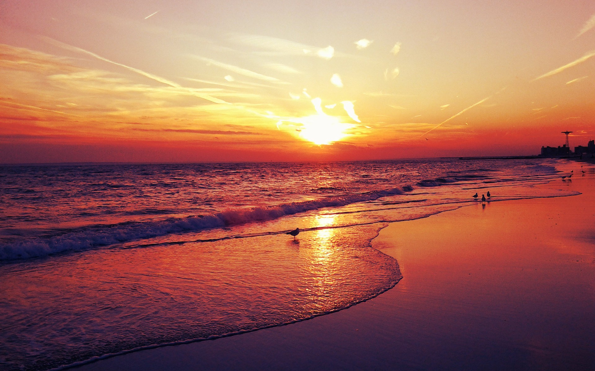 Sunset Over The Beach High Quality Wallpaper