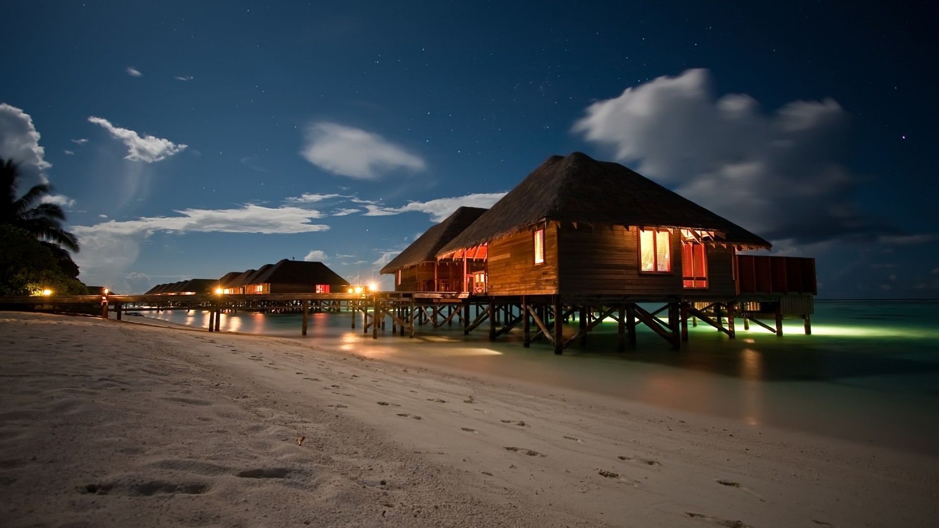 1920x1080 Beach Houses At Night Desktop Pc And Mac Wallpaper Pictures