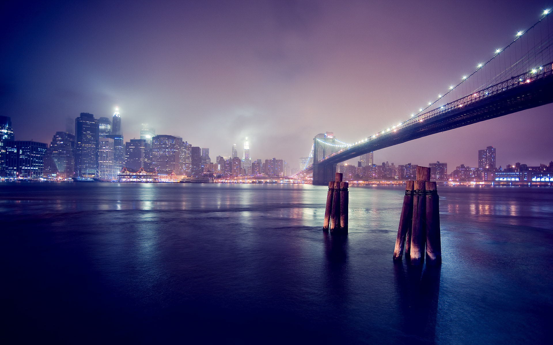 Chicago Bridge Night Skyline Widescreen HD Wallpaper