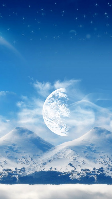 Snow Mountain And Moon Wallpaper iPhone