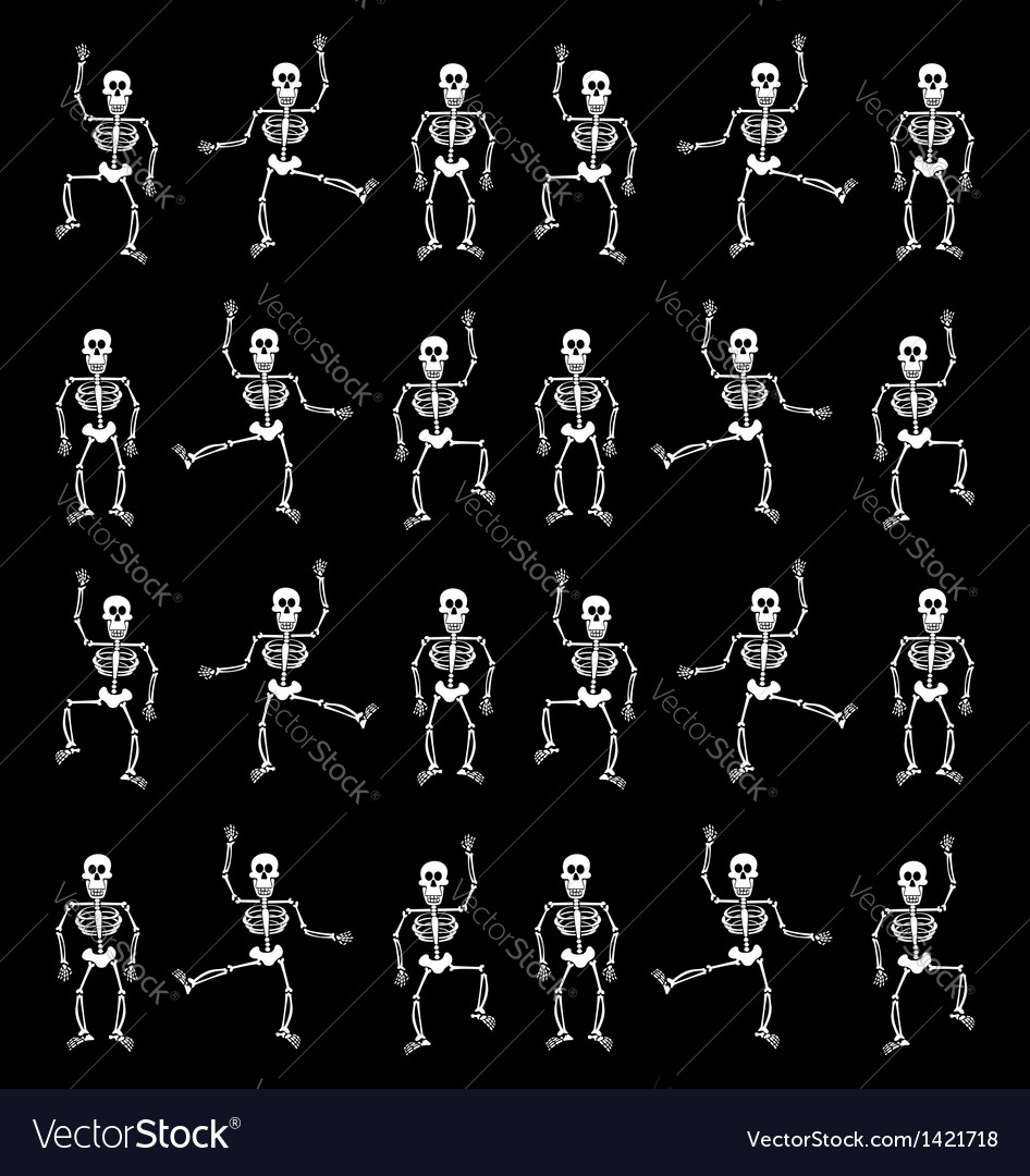 Halloween Skeleton Pattern Black Background Vector Image