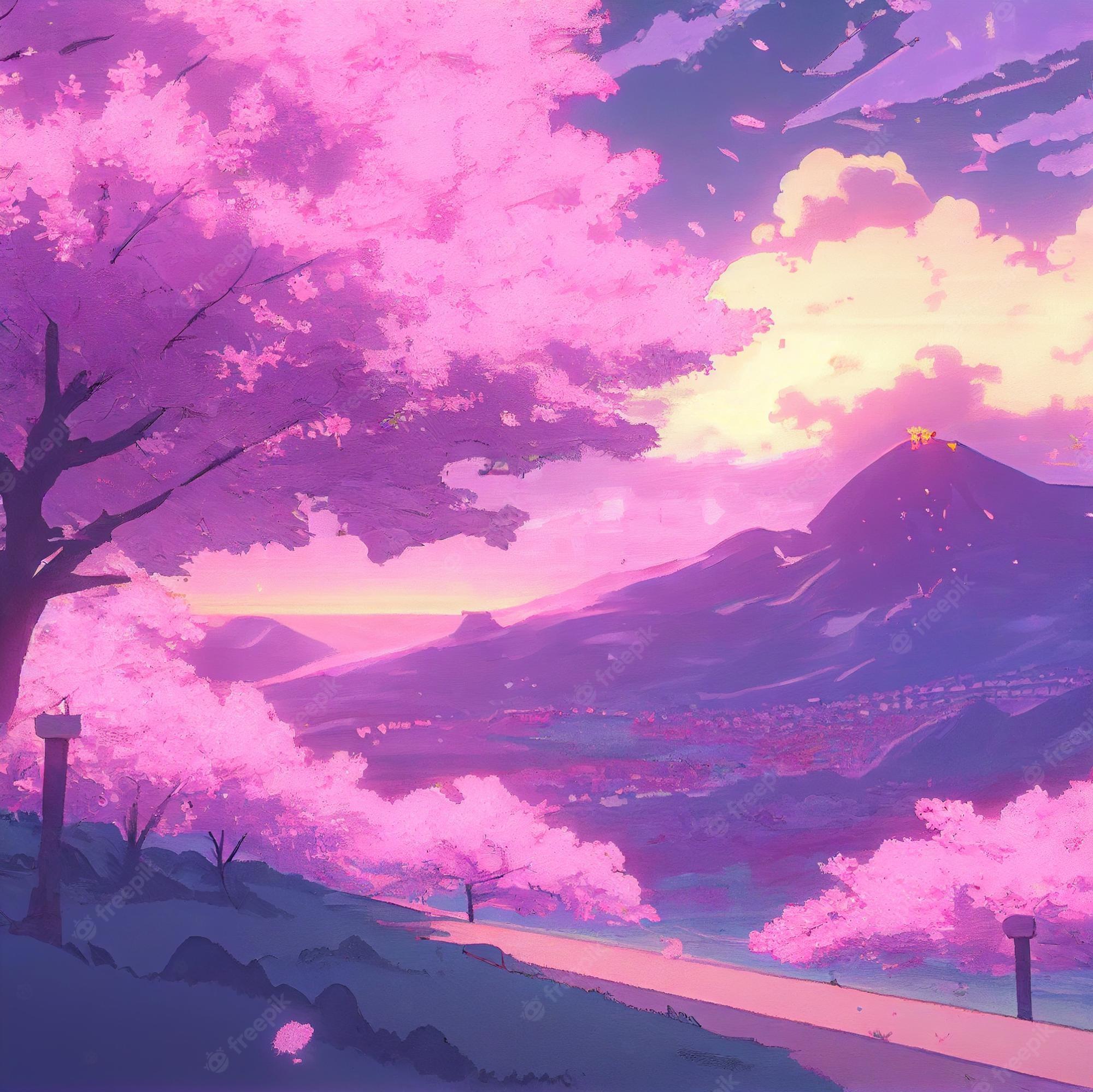 Premium Photo Japanese Cherry Blossom Trees Landscape Anime