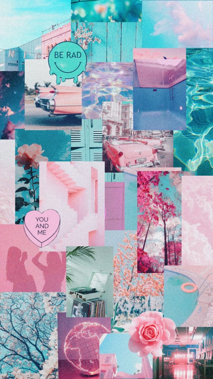 Pink Blue Teal Happy Aesthetic Pool Collage Summer