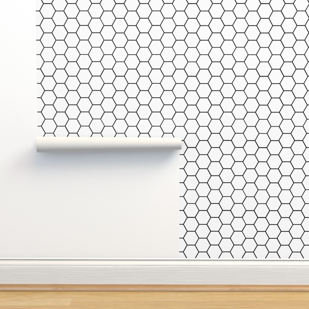 Hexagon Tile Wallpaper Black And White Spoonflower
