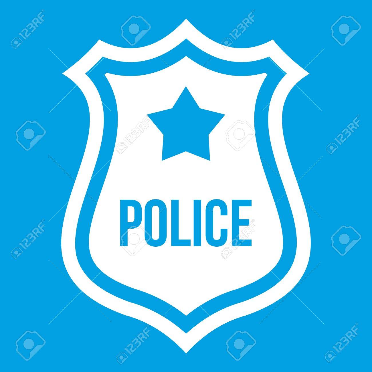 Police Badge Icon White Isolated On Blue Background Vector