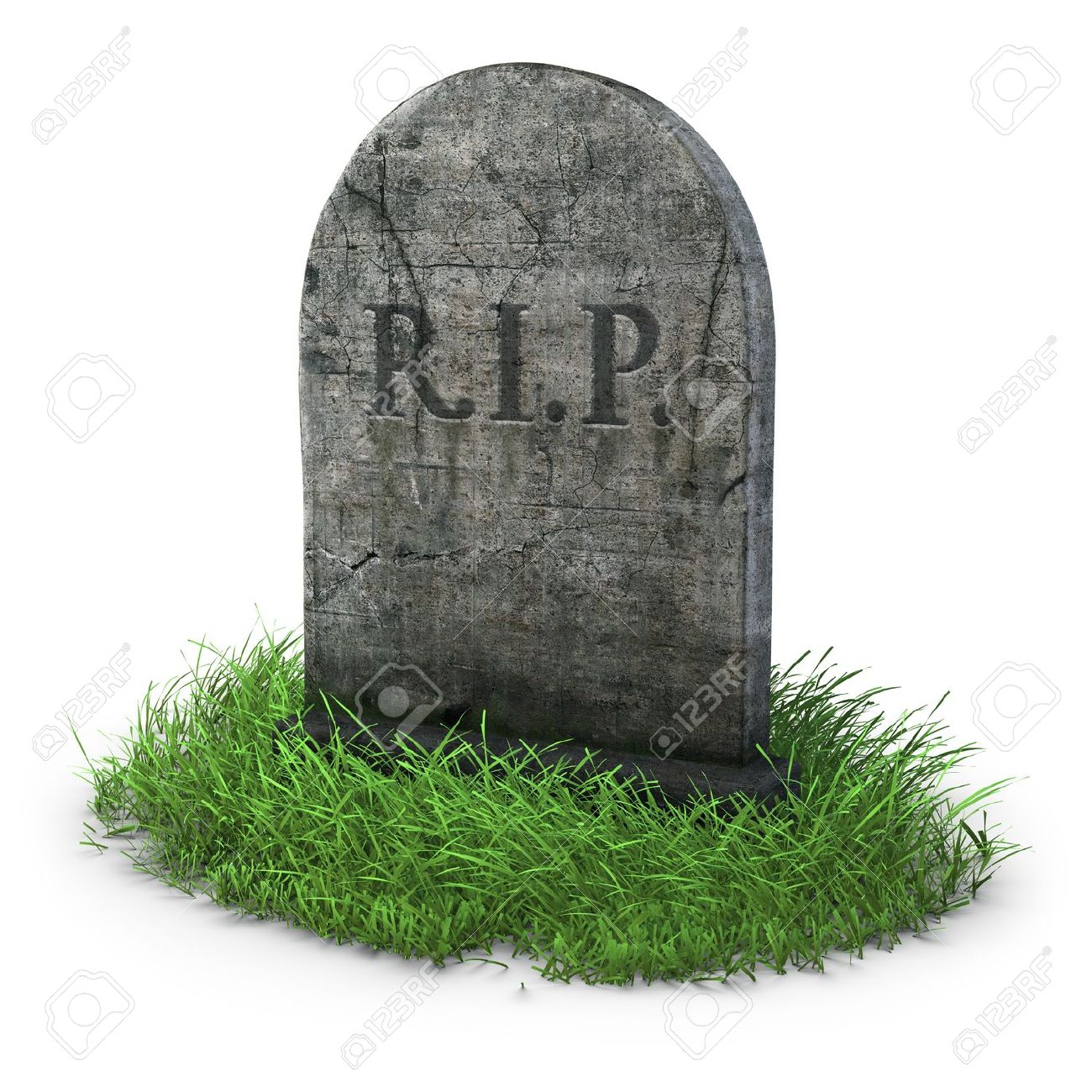 Gravestone With Grass On White Background Stock Photo Picture And