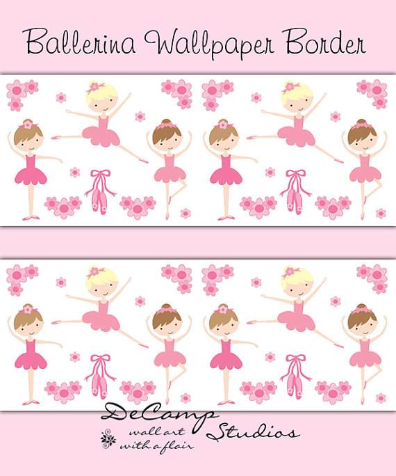 Ballerina Wallpaper Border Wall Decals Baby Girl Nursery Pink Ballet